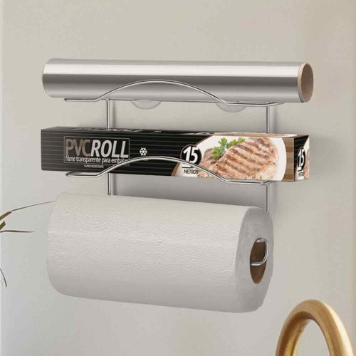 Organizador para Cozinha 3 Rolos com Ventosa ou Parafuso
