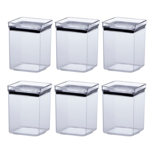 Kit com 6 Potes Herméticos Quadrado 1000 ml 