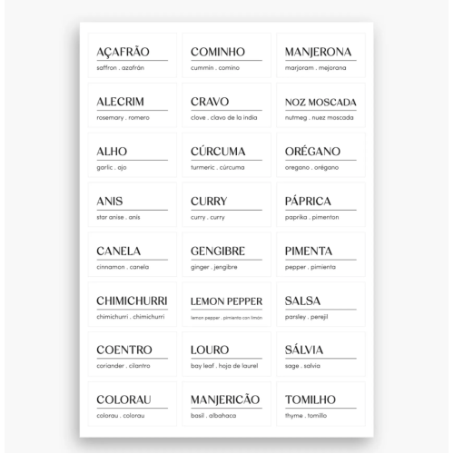 Kit 56 Etiquetas Adesivas para Temperos, Mantimentos e Despensa