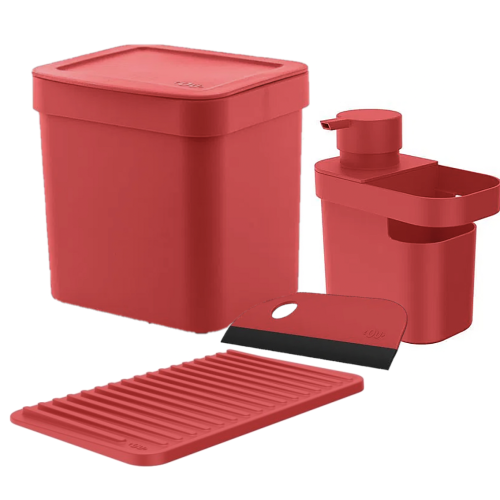 Kit Cozinha Vermelho Lixeira 4,7 Litros 