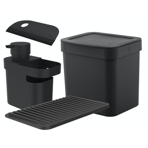 Kit Cozinha Preto Lixeira 4,7 Litros