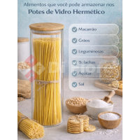 Pote de Vidro com Tampa em Bambu Mantimento Macarrão Espaguete